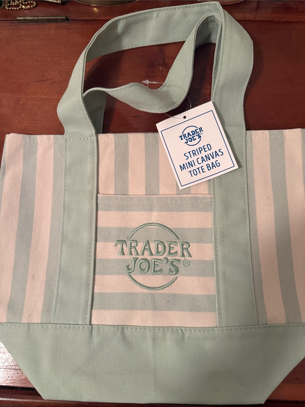 Mint Green Striped Canvas Tote Bag Trader Joe’s